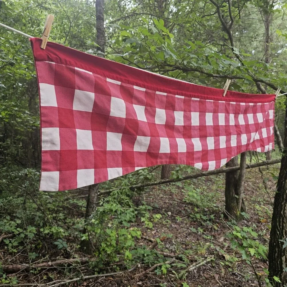 Vintage Red & White Gingham Window Valance – Farmhouse Kitchen Cottage Decor